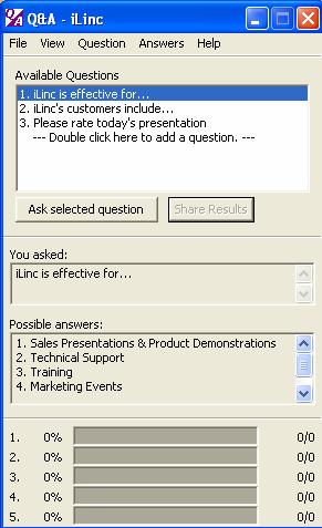 To delete the question, click the Question menu and select delete. To distribute the question to participants, double-click on the appropriate question.