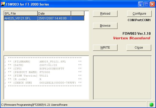 (13) When the program opens, confirm that the file AH025_V0121.SFL is highlighted; if not, click on it to highlight it.