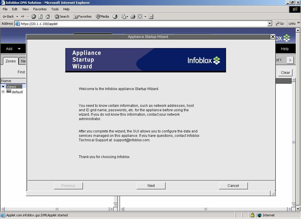 4. In the Infoblox DNS Solution browser page that appears, the