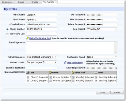 Figure 2: Agent Desktop, My Profile tab If you have used the Configuration Manager to enable Salesforce.