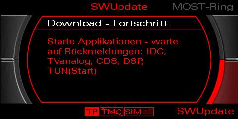 18. The display automatically shows Start applications when update programming is completed.