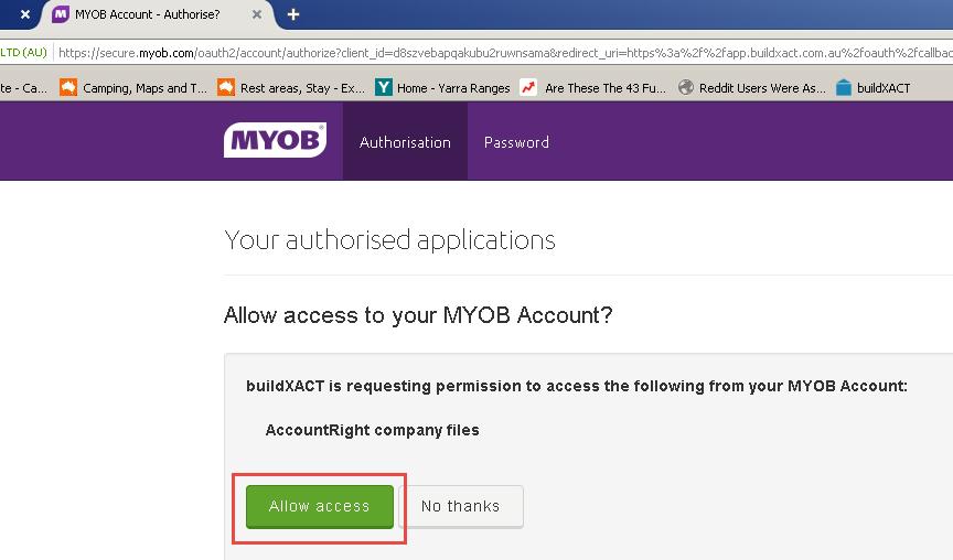 Connecting STEP 1 Login in Buildxact and go My account > Integrations STEP 2 Click Connect with MYOB to connect.