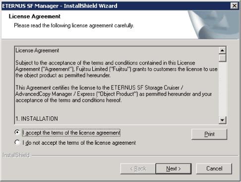 7. Read the terms and conditions of the License Agreement page. If the conditions are agreeable, select [I accept the terms of the license agreement] and then click Next. 8.