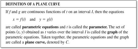 Plane Curves and Parametric Equations To determine time, you can introduce a third variable t, called a parameter.