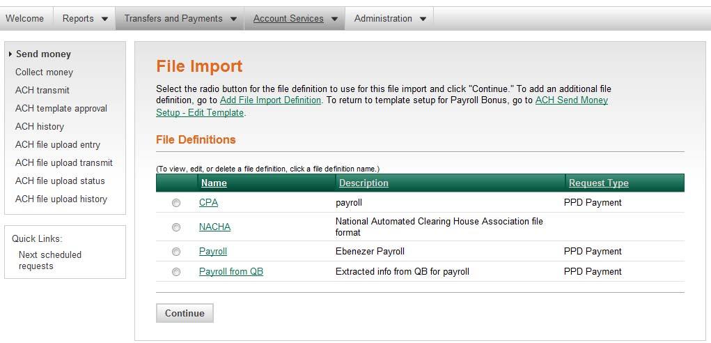 2. Click the template name which will receive the import information. 3.