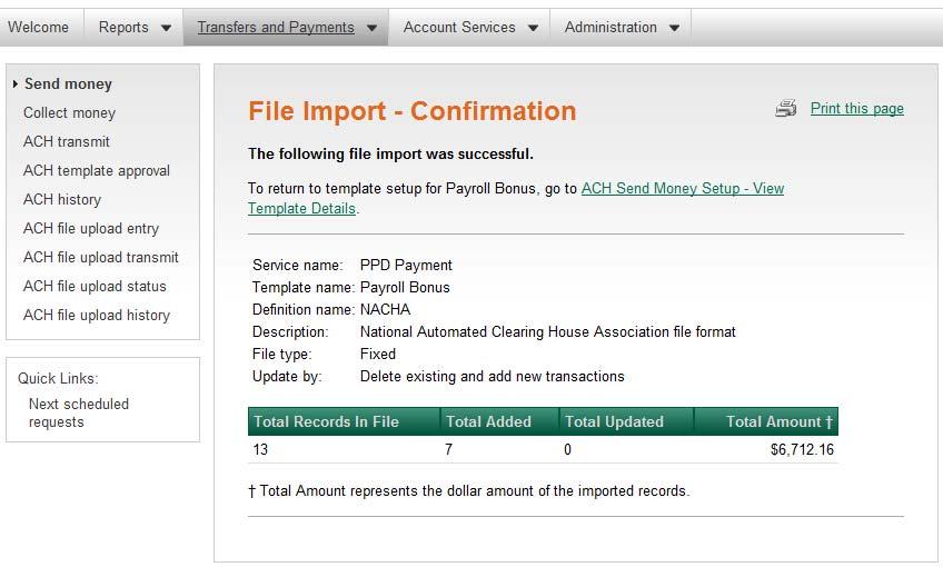 File Import Confirmation To edit any transactions that were imported, return