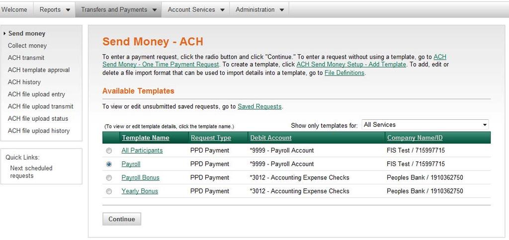 Enter an ACH Federal or State Payment Request 1.