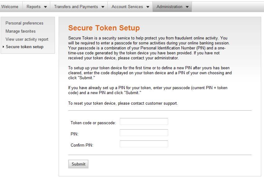 Secure Token Setup User s Process Each user with Approver rights will be required to setup the token device that they were assigned by their Company Administrator before they will be able to approve