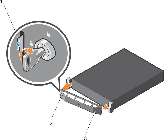 NOTE: The bezel key is attached to the back of the bezel. 2. Unlock the bezel by using the key. 3. Slide the release latch up and pull the left end of the bezel. 4.