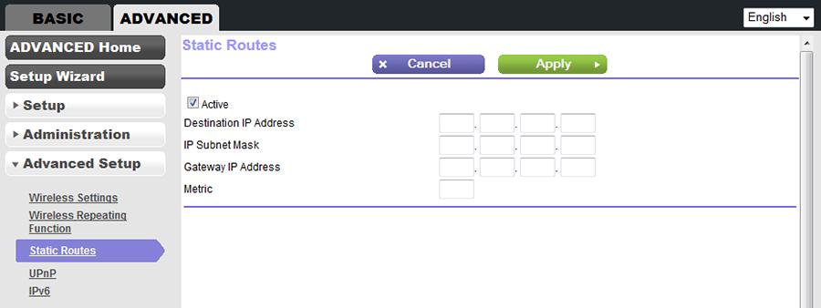 7. To prevent the route from becoming active after you click the Apply button, clear the Active check box.