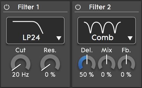 2.5 Filter Section There are five identical Filter modules in Equator, one for each Sample Playback module, one for the Noise module and two for general routing.