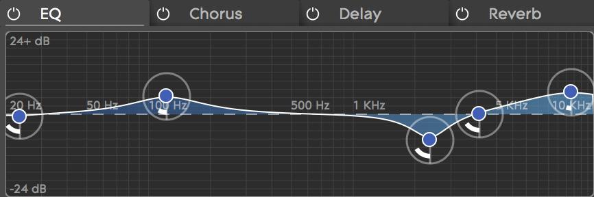For all five filters, the following filter types are available: Low-pass 12dB/octave Low-pass 24dB/octave Band-pass Notch Hi-pass 12dB/octave Hi-pass 24dB/octave Comb Filter The low-pass, high-pass,