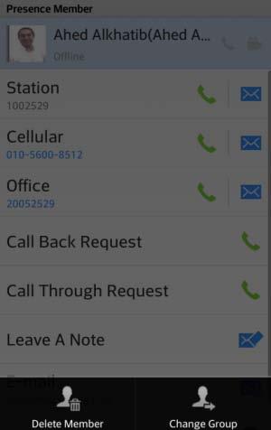 Call Through: Request Call Through to the selected contact NOTE If the Presence (IM) status is off-line, the UCS Client can Leave A Note to the offline user.