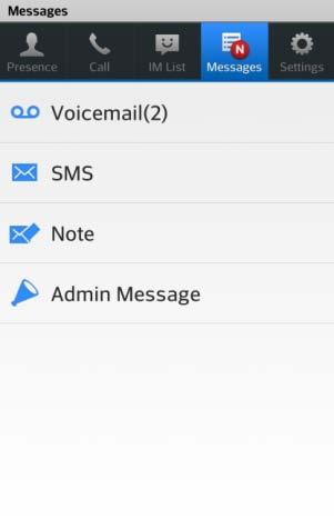 Messages Chapter 7 This chapter describes features related to the Messages tab for management of your Voicemails, SMS, Notes received while off-line, and Admin Messages.