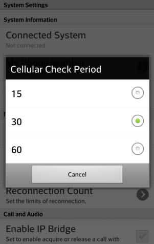 NOTE The Cellular Check Period option is used when you are connected to the ipecs UC server over a cellular network.
