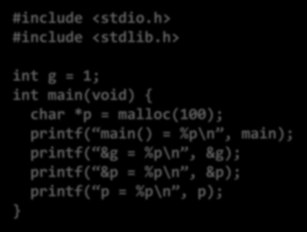 x86-64 Addresses Example #include <stdio.h> #include <stdlib.