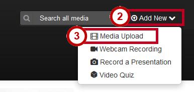 Upload Media into MediaSpace 1. Use your web browser to navigate to https://mediaspace.kennesaw.edu. 2. Click the Add New button at the top-right of MediaSpace (See Figure 31