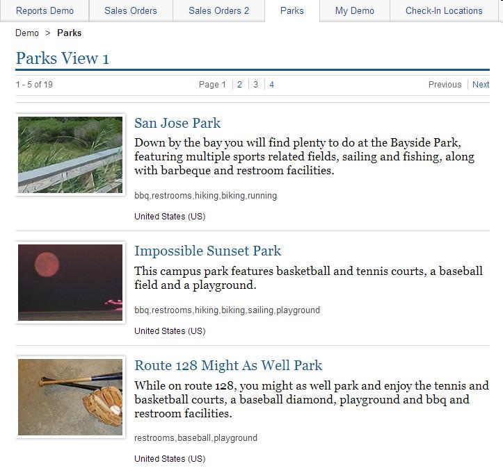 View and update a database of parks information From database to