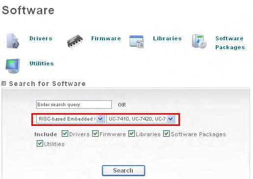 2. Under Search for Software, select the product line and then choose the