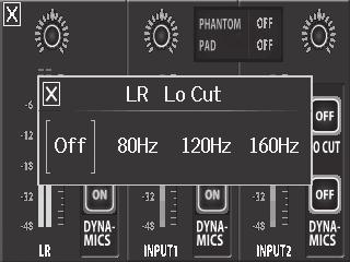 Mixer Screen settings (continued) LO CUT Mixer Screen settings 1 3 2 1.