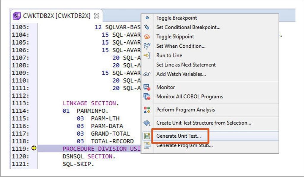 In the program source view, the main program