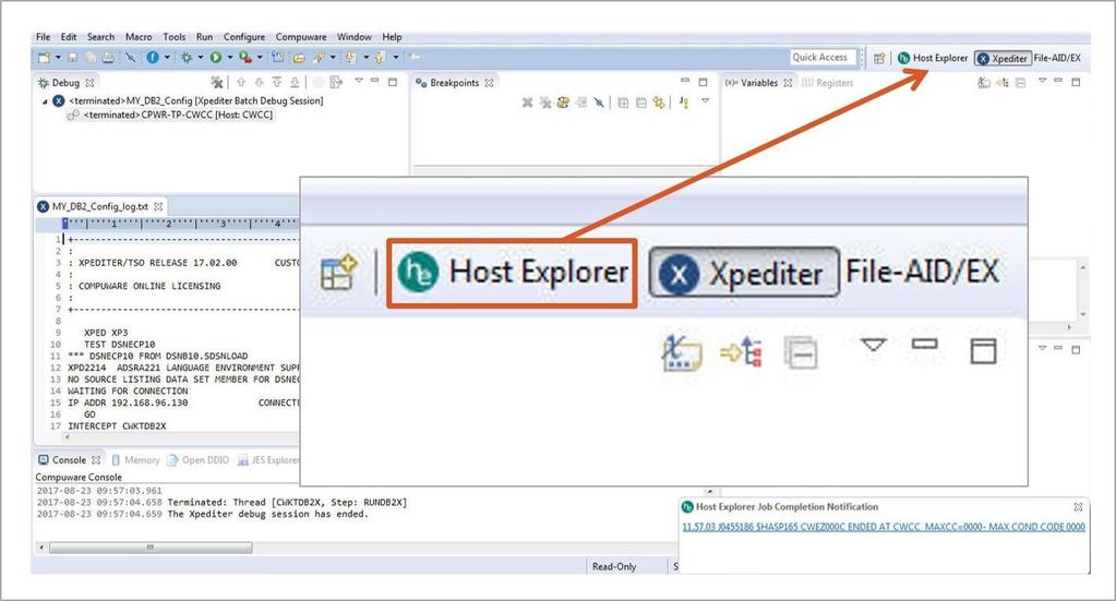 To run the unit test, open the Host Explorer perspective.