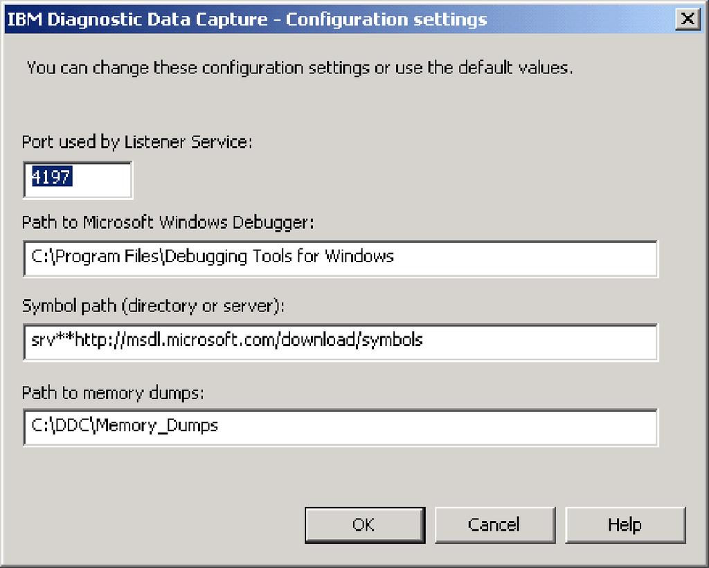 Figure 21. Configuration settings window 3. If necessary, change the alues in any of the fields.