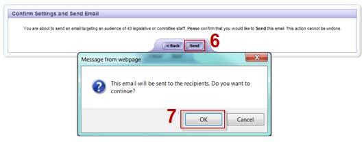 6. From the Confirmation Settings and Send Email screen,