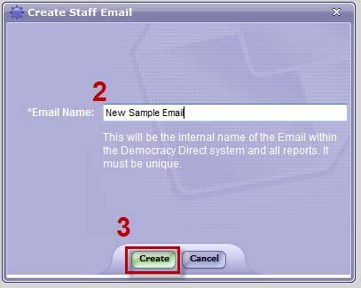 2. From the Create Staff Email window, enter the internal name of your email in the field provided.