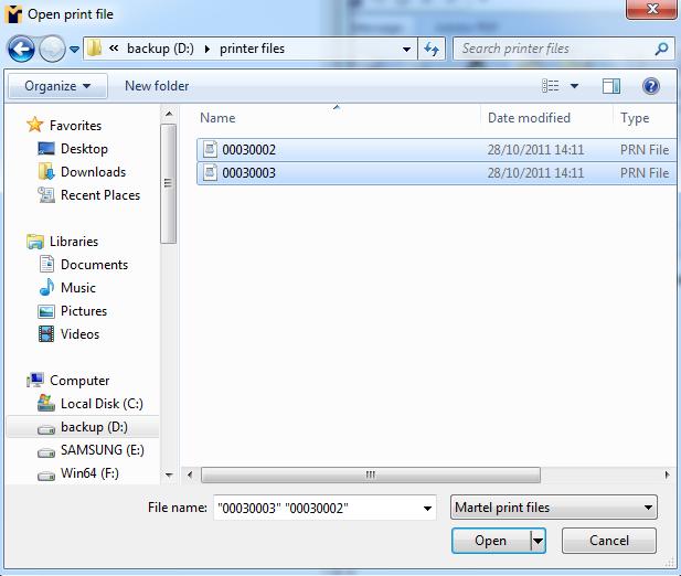 PrintView Software Select the files to be viewed within the PrintViewer software.