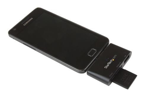 Maximize portability with a compact card reader The OTG card reader features a sleek design that mounts directly to the Micro USB port on your smartphone or tablet.