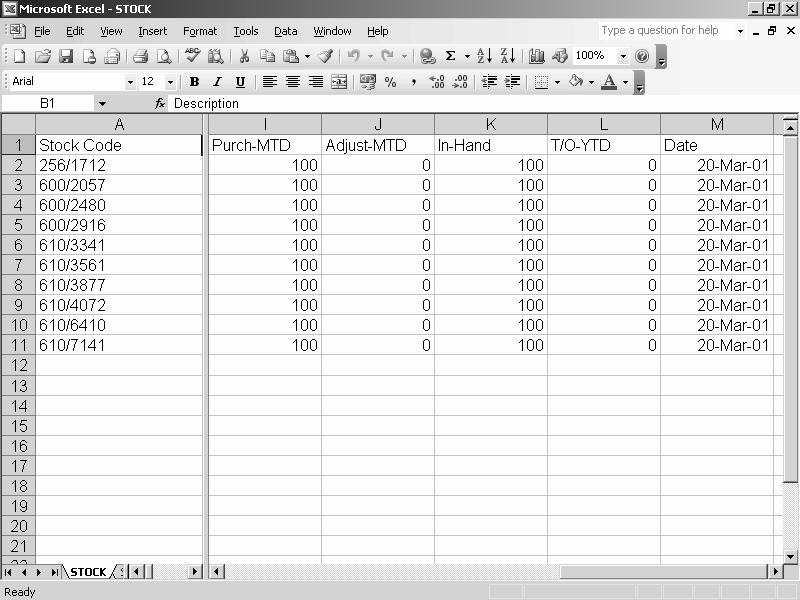 EXERCISE 9 Replicate formulae (fill). Set page layout. 1. Open the workbook called STOCK. 2. Use the Split Window feature.