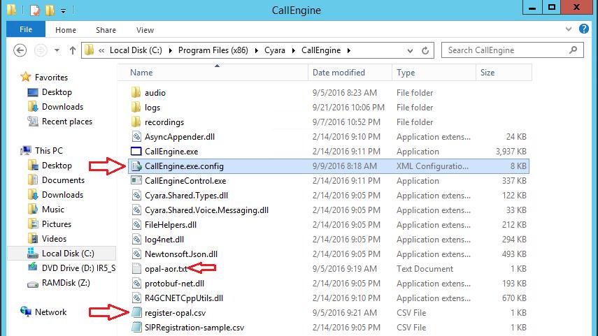 Set the Routes configuration for A Party to h323:.* and B Party to.* with Destination as sip:<du>@10.1.10.123;opal-calling-party-number=<cu> and select Keep from the drop down menu. 6.2. Configure Cyara Call Engine Cyara Call Engine resides as one of the component on the Cyara Platform Server.