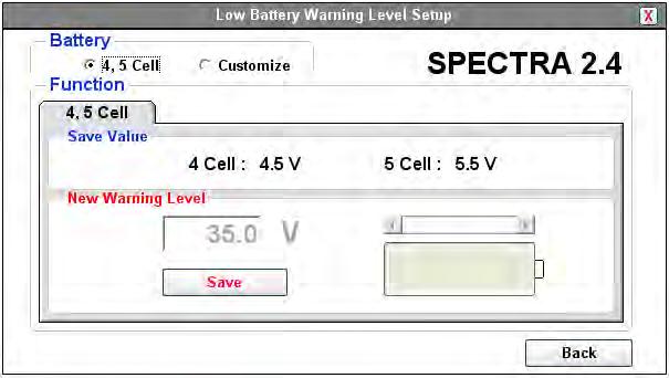NOTICE To have proper function of Low Battery Warning (LBW) Function, all your related products have to be updated as follows: SPECTRA 2.4 module: v2.00 or higher OPTIMA Receivers: v2.