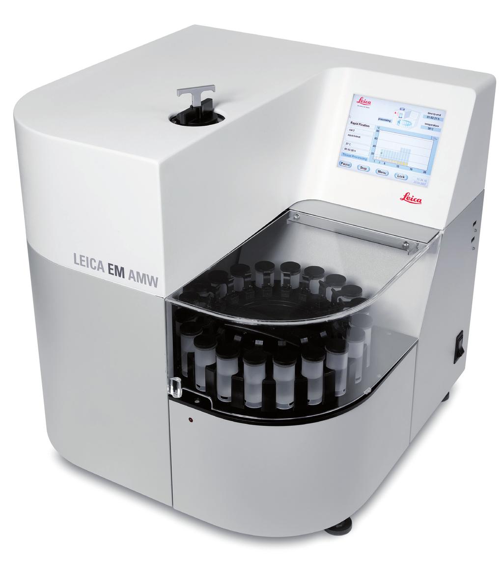 EM Tissue Processing Specimen top loading system for easy access The 6,5 mouse controlled colour screen in combination with the intuitive user interface makes programming a matter of a mouse click.