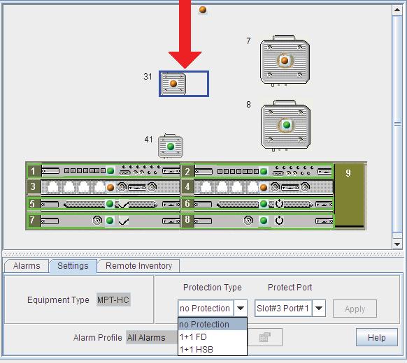 1 To configure the protection scheme select the MPT-HC. (In the example MPT-HC#31: connected to Port#1 of the MPT Access unit in Slot#3).
