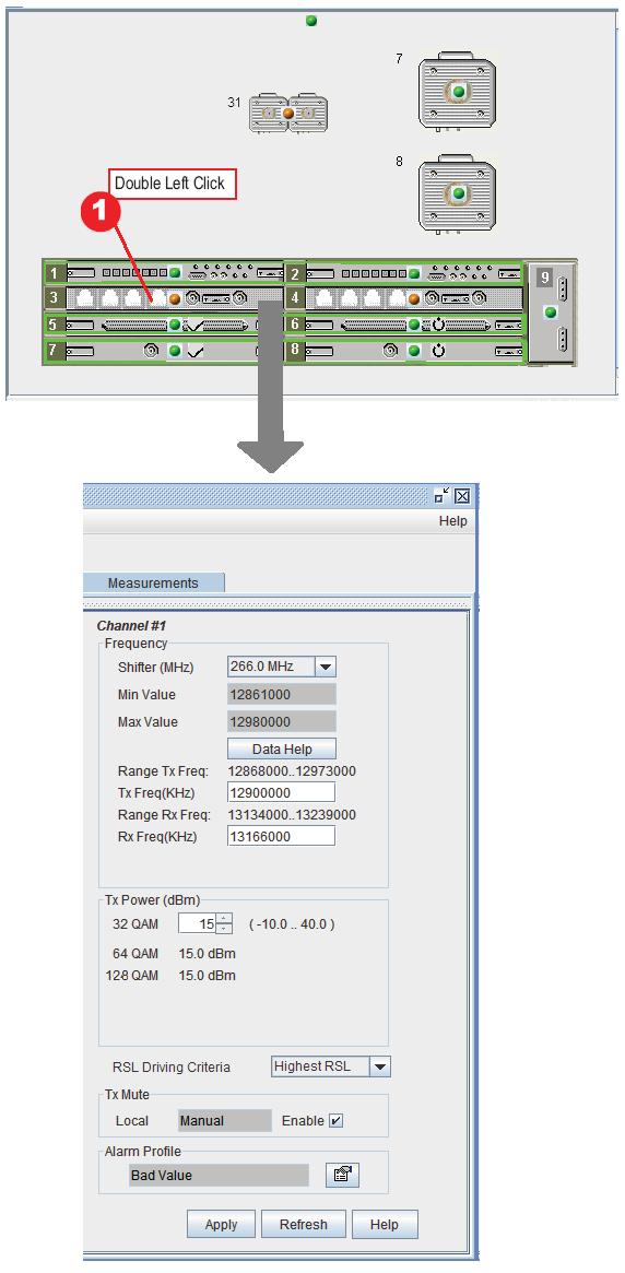 Select the frequency separation from the dropdown list. Displays range of Tx RF frequencies that may be entered.