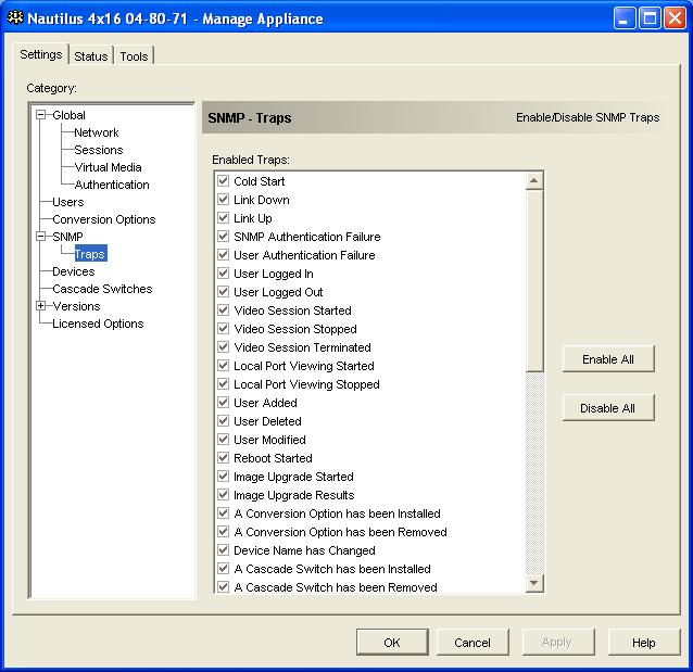 Chapter 5: Appliance Management Panel 81 individual SNMP traps are sent to the management computers by selecting the corresponding check boxes, or you can enable or disable all traps.