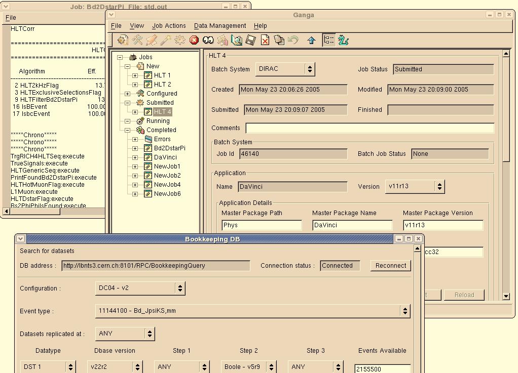 Figure 3-7: Screenshot of a GANGA session using the GUI The analysis is now submitted by creating a small set of jobs from the templates.