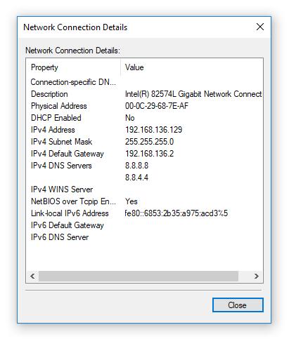 Requirements Here you will see all current network connection details