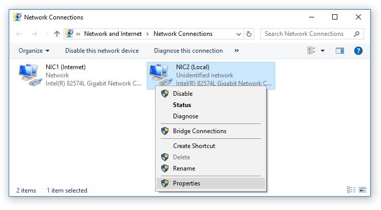 Requirements To set static IP address for NIC2, go to Windows Control