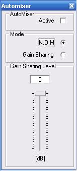 Gain Sharing: This process is based on a dynamic control of the gain of each microphone channel; the gain of each channel is adjusted by comparing its level to the level of the sum of the level of