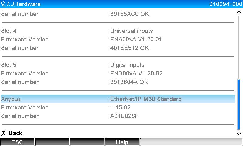 if an EtherNet/IP module has been detected. A more detailed description of this menu can be found in 3.3 EtherNet/IP configuration currently used.