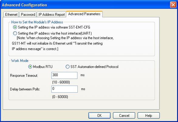 8.3.4 Advanced Parameter How to set the module's IP address Setting the IP address via software SST-EMT-CFG Setting the IP address via the host interface (UART) Note: When choosing "Setting the IP