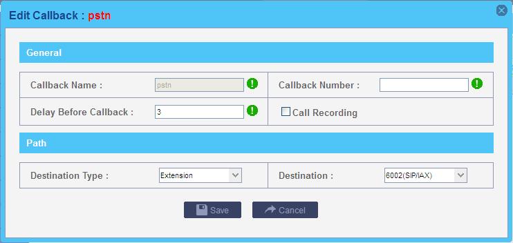 Call Recording Check this option to record all calls made by this Call back.
