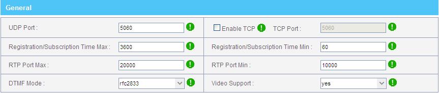 RTP Port Min / Max Set the RTP port range. DTMF Mode Set the default DTMF mode 2) NAT Here provide other two solutions for SIP one-way-audio issue besides outbound proxy. Using any one is OK.