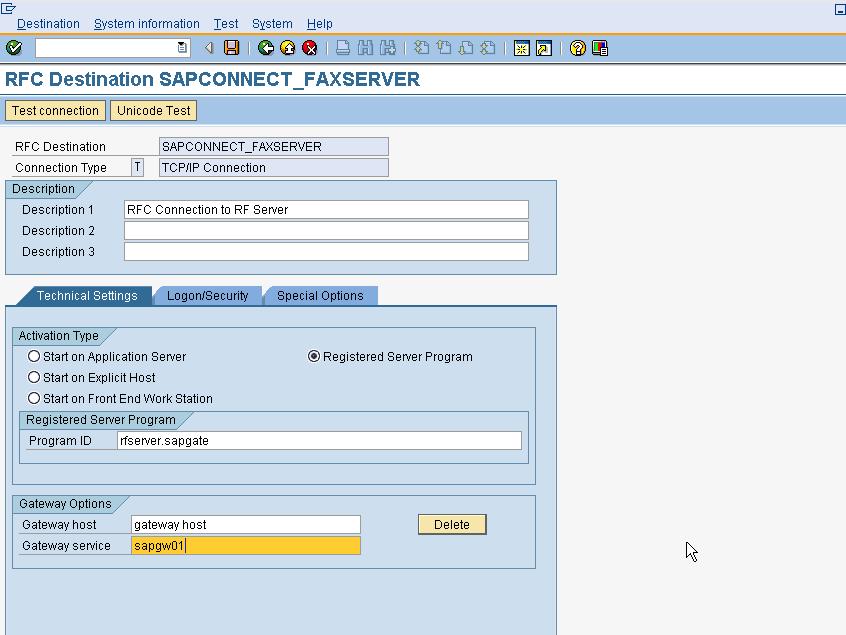 2 Completing the RFC Destination Dialog Box 1. From the main menu execute SAP transaction SM59, and then click Create to open the RFC Destination dialog box. Figure 3.
