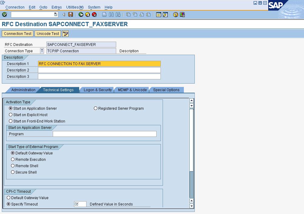 OpenText RightFax 10.0 Connector for SAP Guide 38 Create an RFC Destination This step configures the SAP RFC destination for outbound fax calls. To create an RFC destination 2.