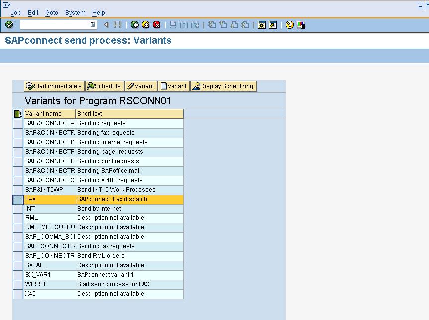 OpenText RightFax 10.0 Connector for SAP Guide 46 Schedule a SAPconnect Background Send Process When an outgoing fax is generated in SAP, it is placed in the SAPconnect queue.