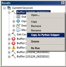 Getting tool syntax Results window, Copy as Python Snippet Export Model to Python